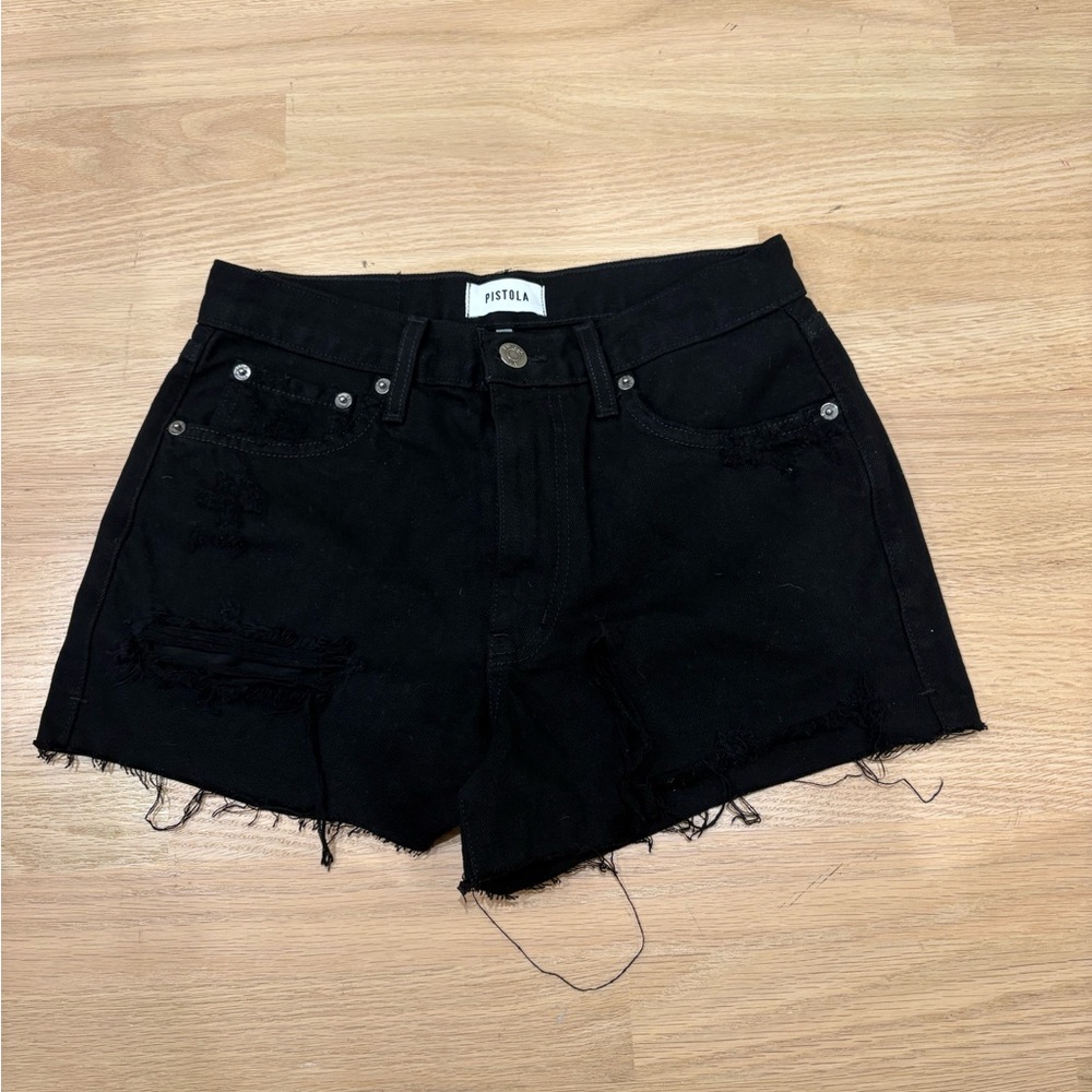 Pistola Black Distressed Jean Shorts